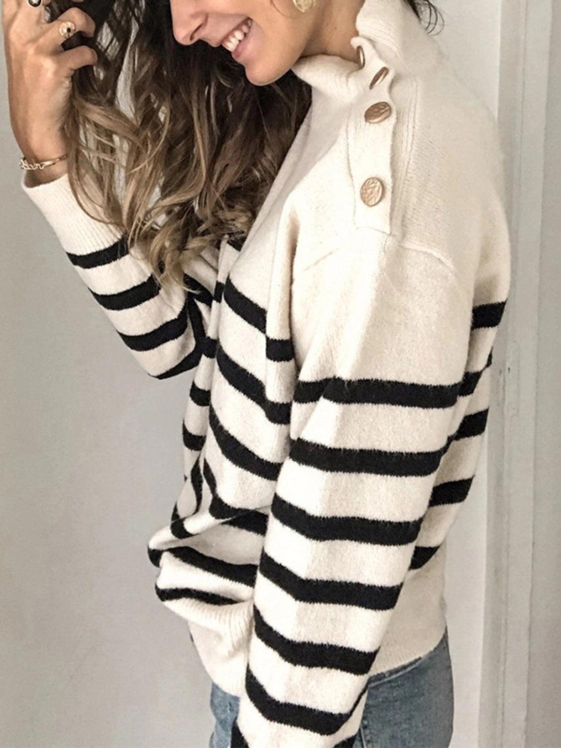 Striped Shoulder Detail Sweater - Lab Fashion, Home & Health