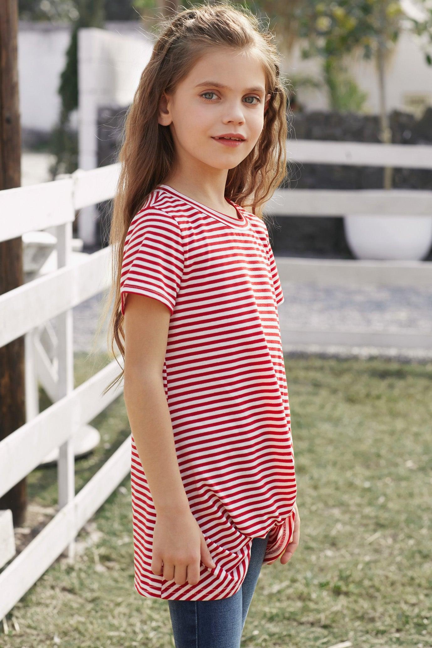 Girls Striped Round Neck Twisted Tee Shirt - Lab Fashion, Home & Health