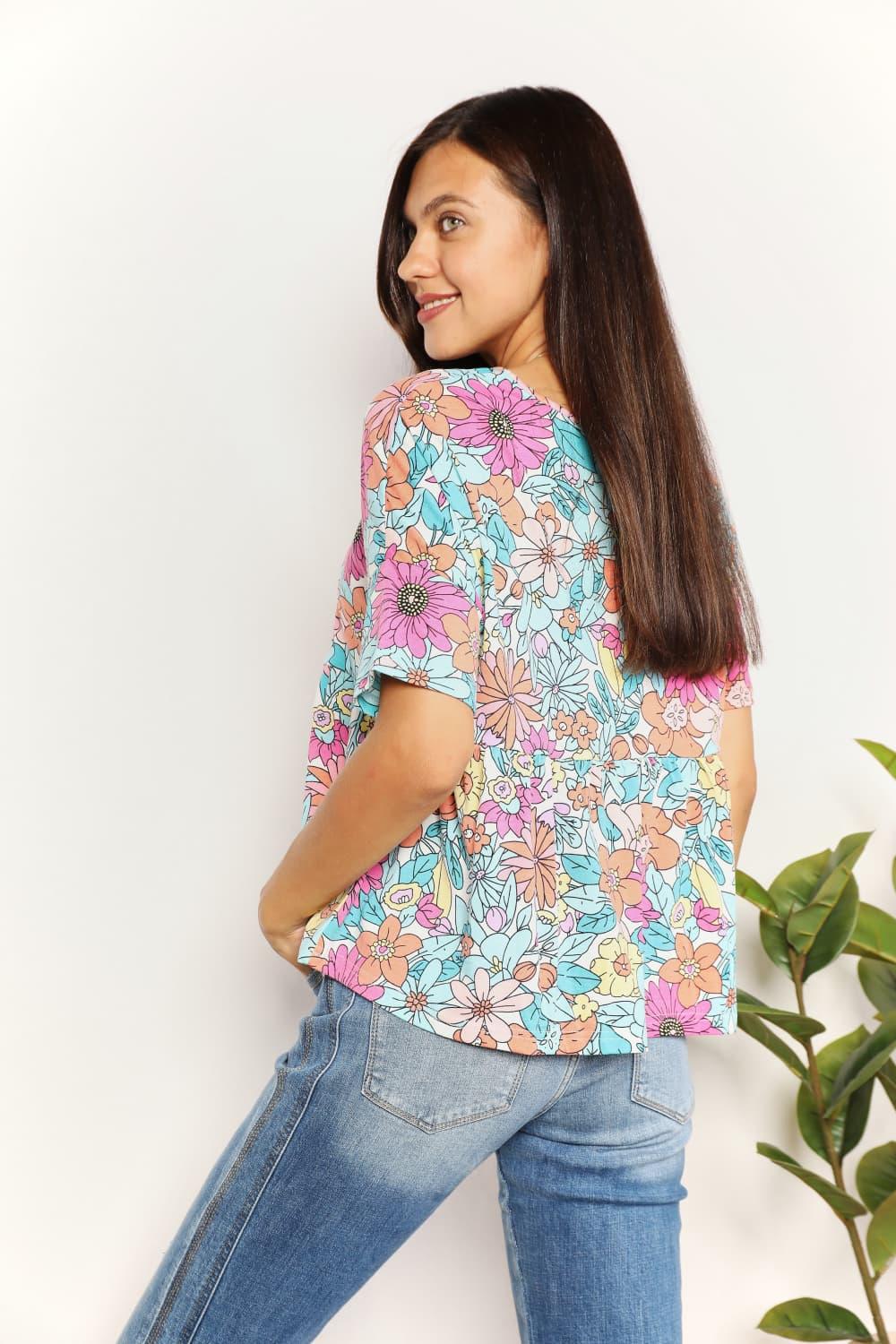Double Take Floral Round Neck Babydoll Top - Lab Fashion, Home & Health