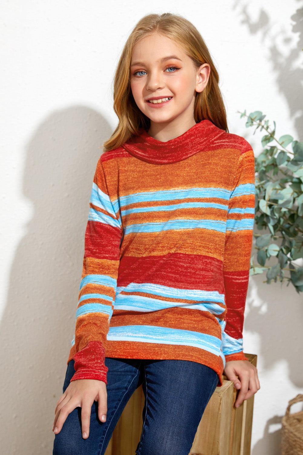 Girls Striped Cowl Neck Top with Pockets - Lab Fashion, Home & Health