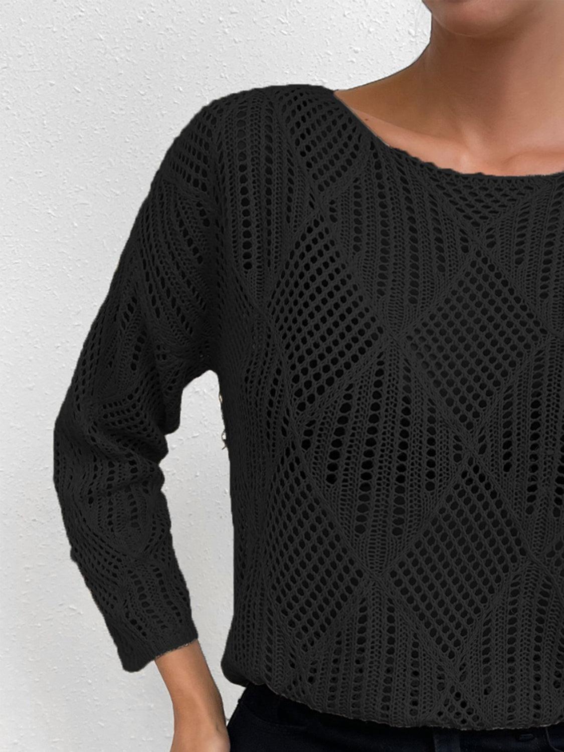 Openwork Round Neck Knit Top - Lab Fashion, Home & Health