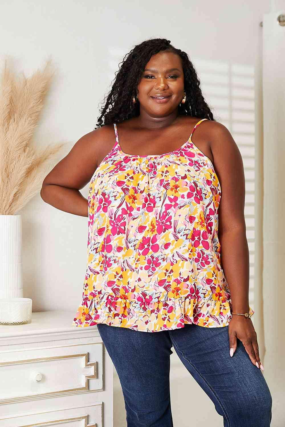 Double Take Floral Scoop Neck Ruffle Hem Cami - Lab Fashion, Home & Health