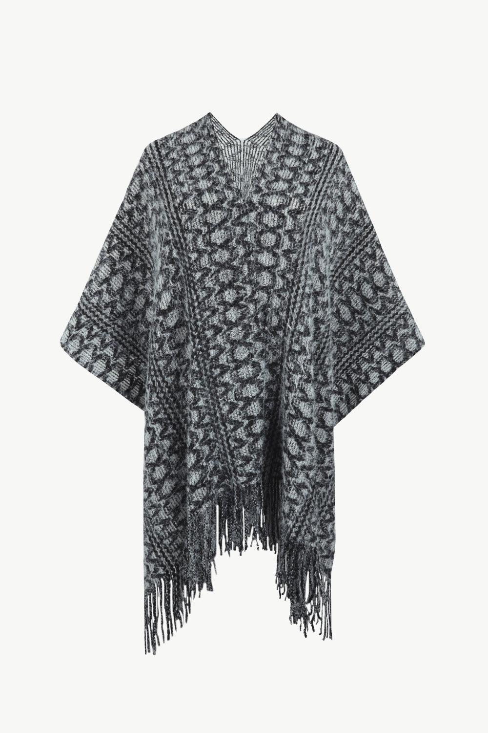 Open Front Fringe Hem Poncho - Lab Fashion, Home & Health