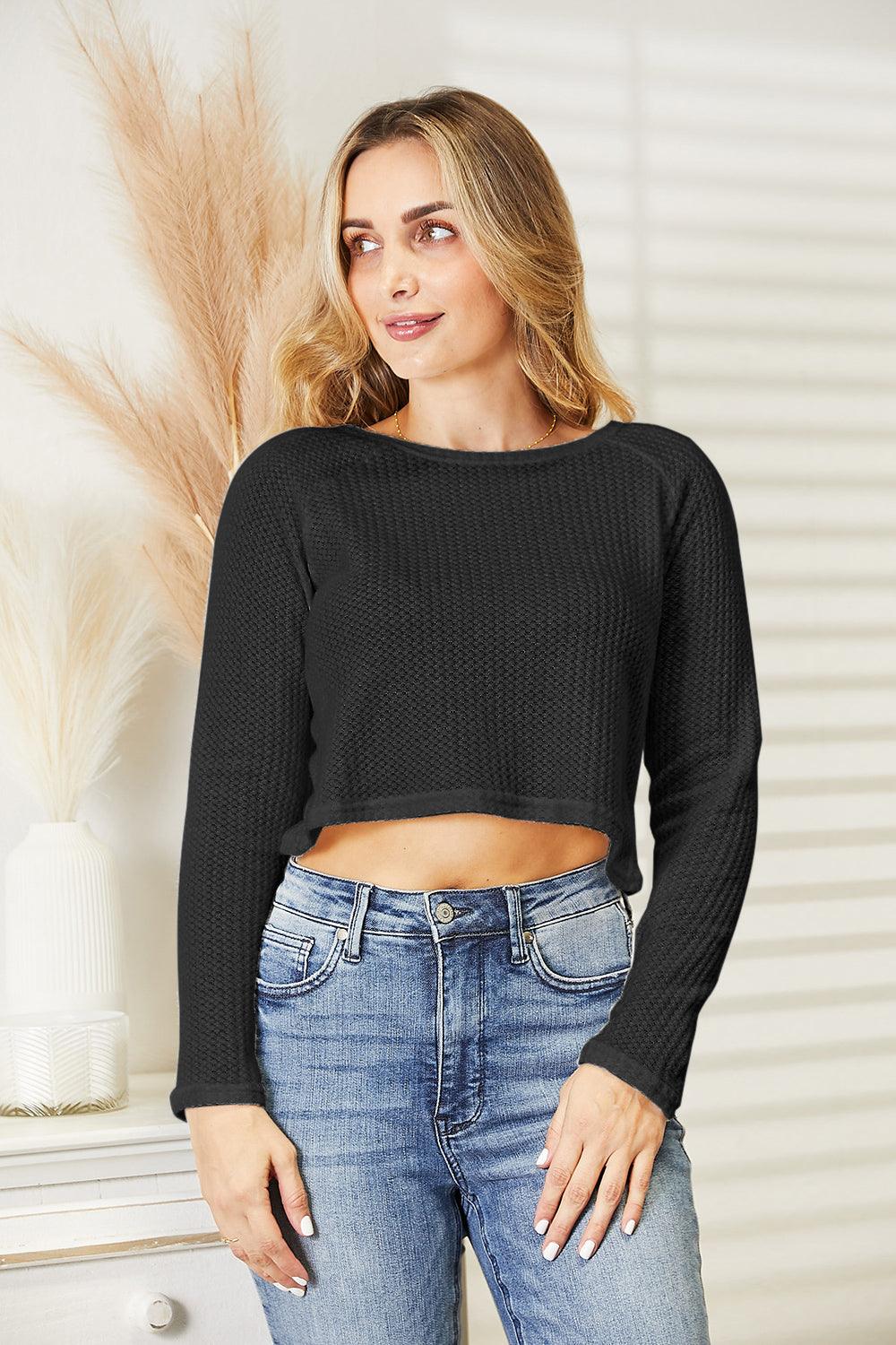 Full Size Long Sleeve Cropped Top - Lab Fashion, Home & Health
