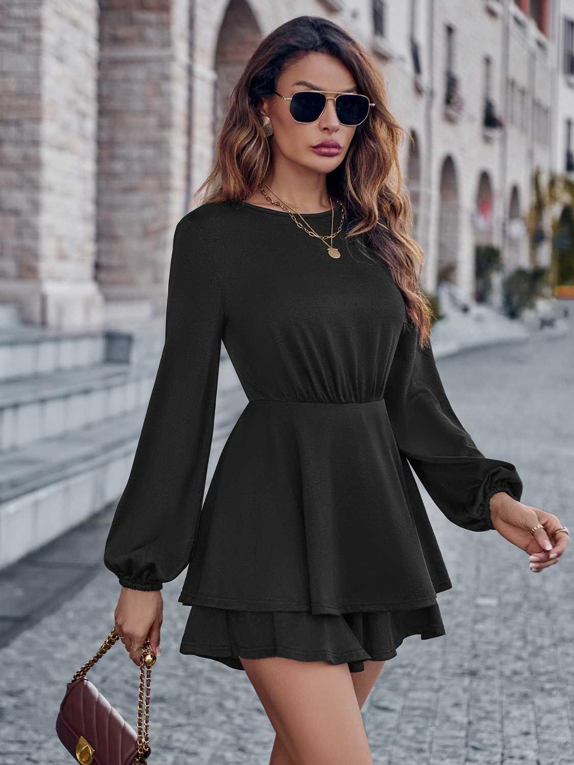 Round Neck Layered Mini Dress - Lab Fashion, Home & Health