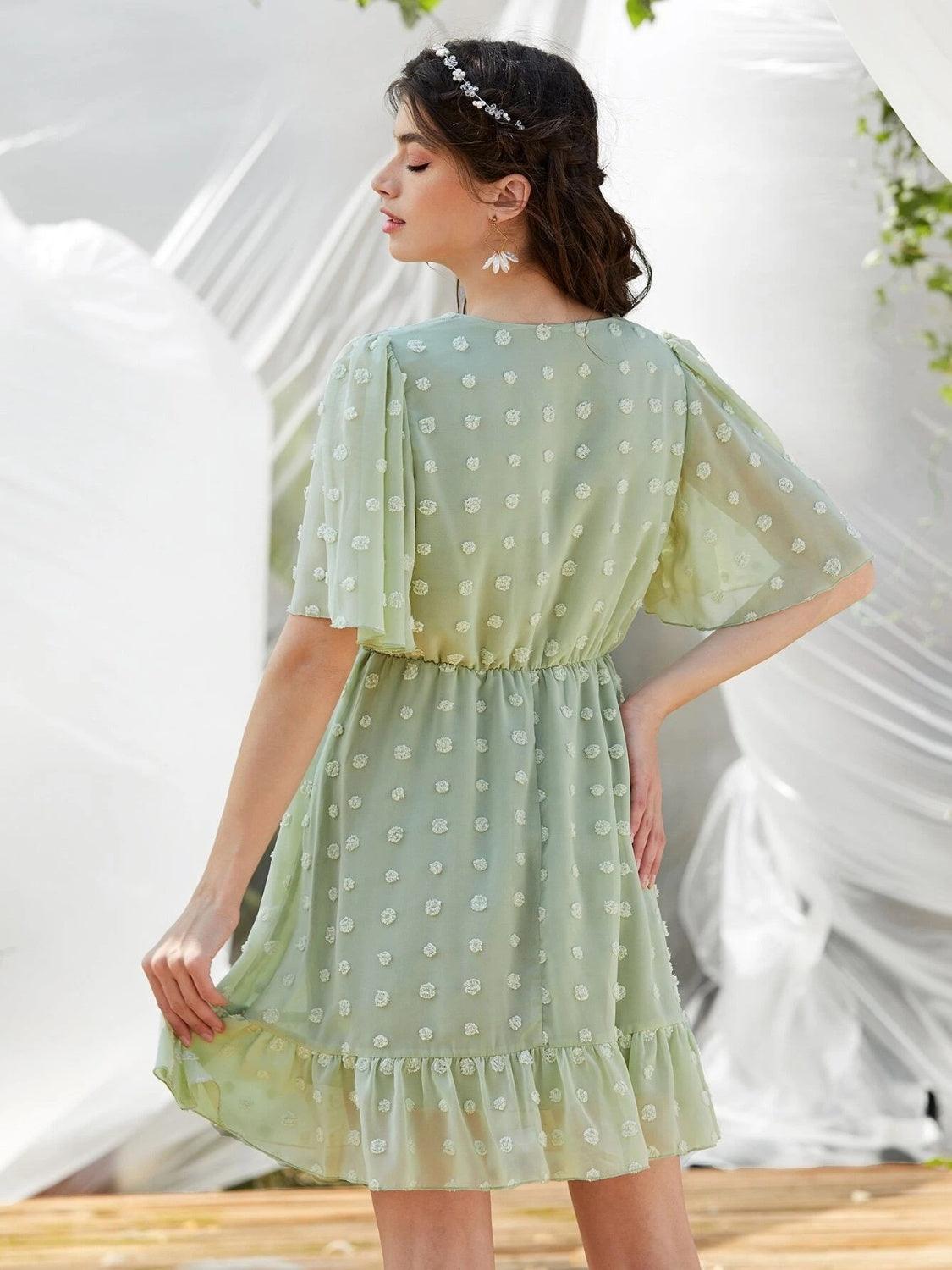 Swiss Dot Surplice Neck Dress - Lab Fashion, Home & Health