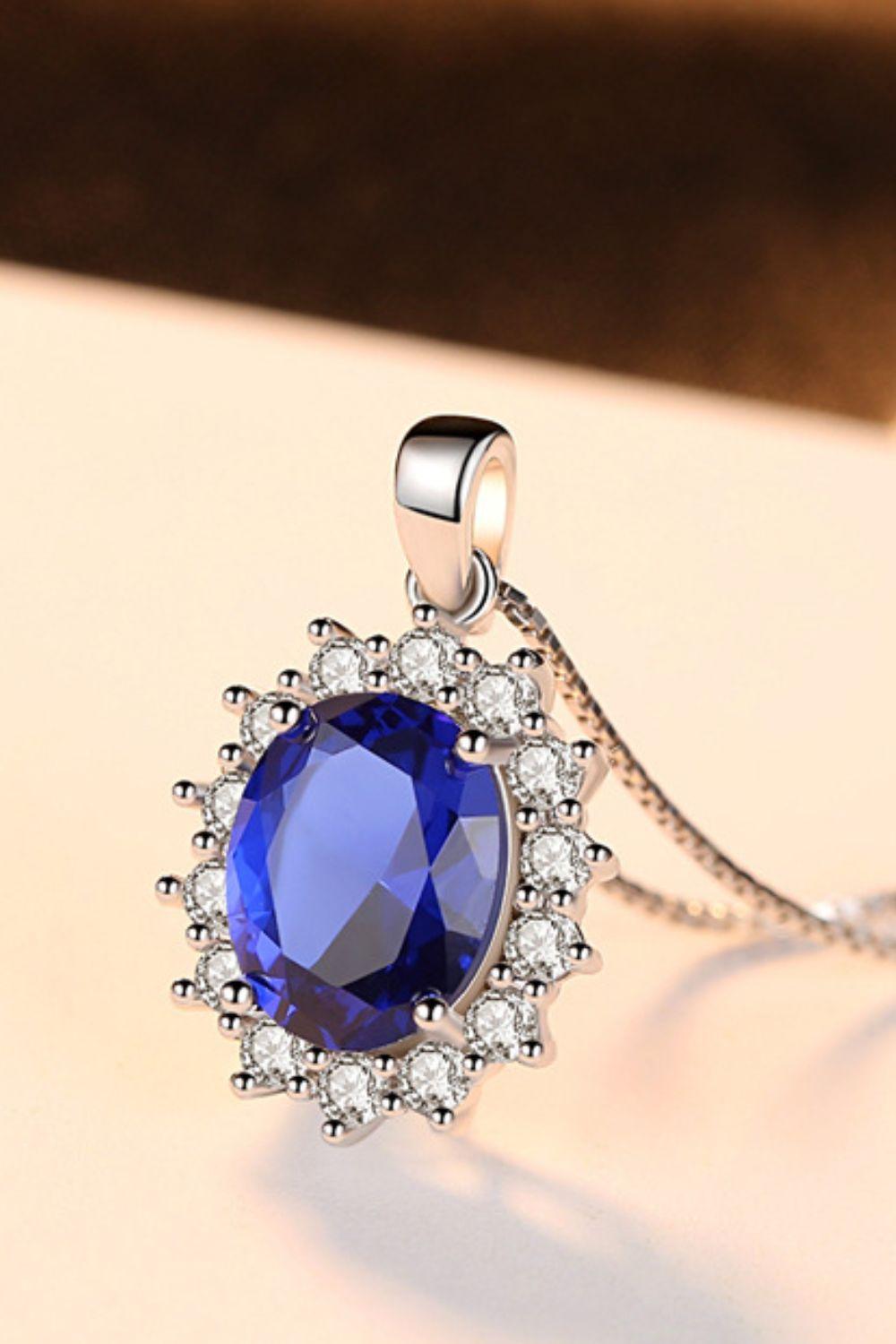 Synthetic Sapphire Pendant 925 Sterling Silver Necklace - Lab Fashion, Home & Health