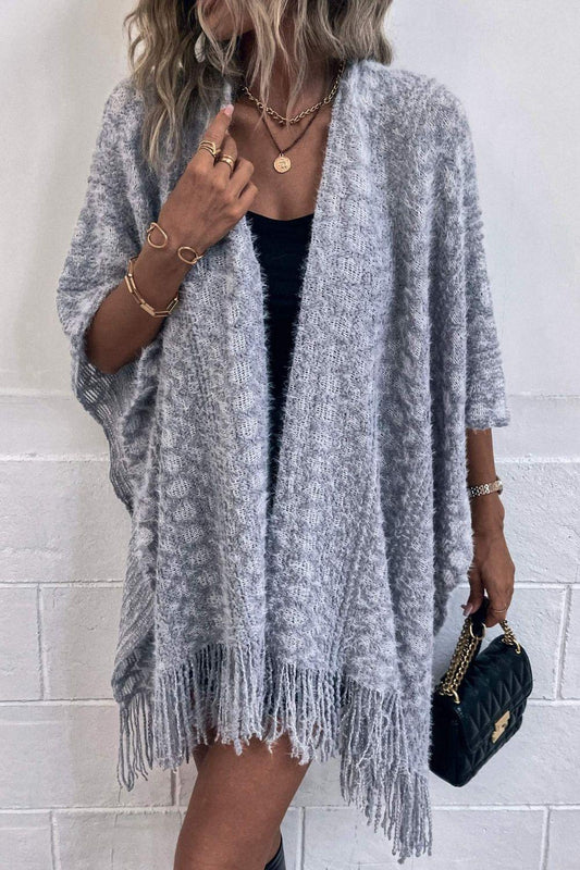 Open Front Fringe Hem Poncho - Lab Fashion, Home & Health