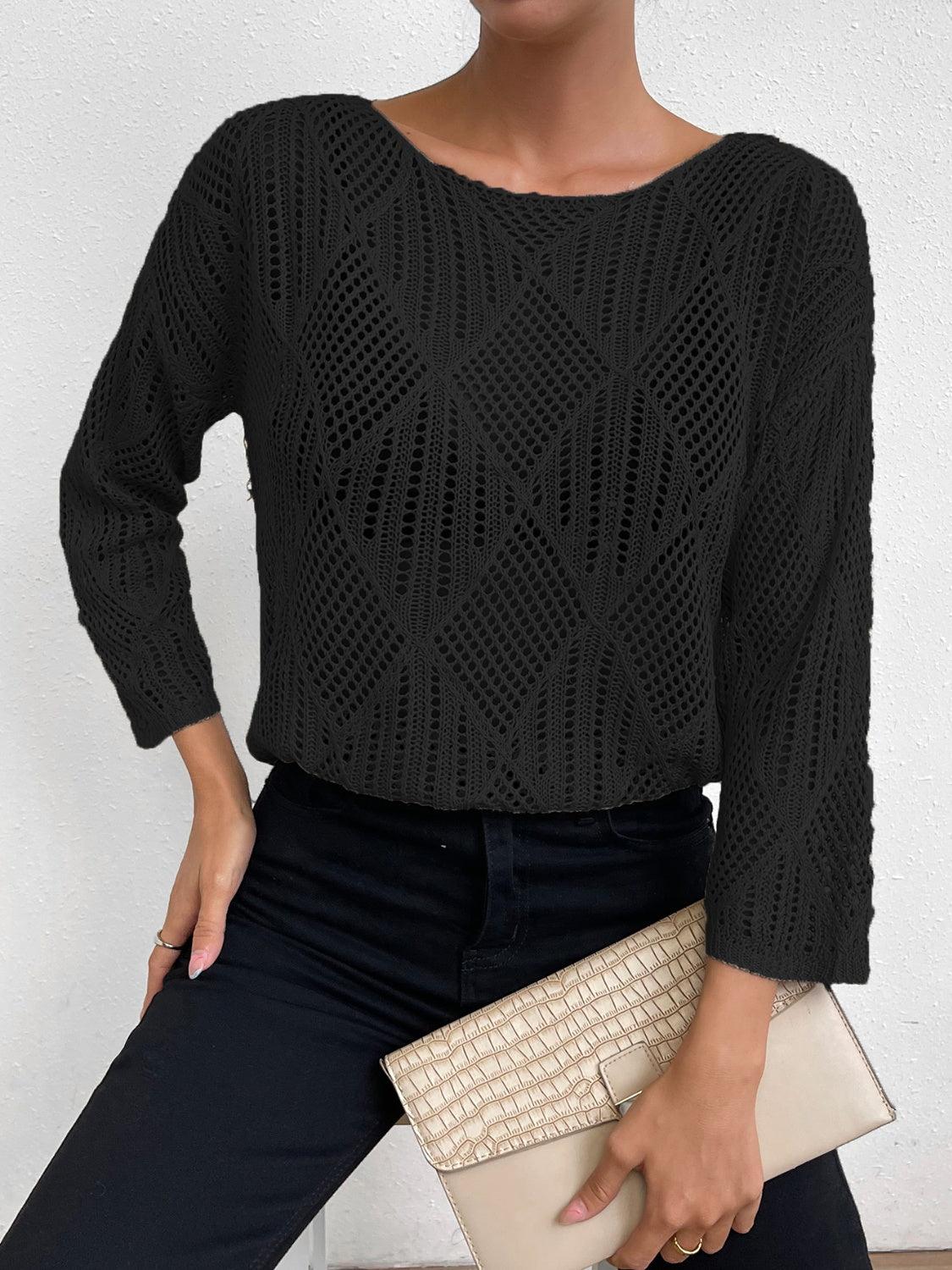 Openwork Round Neck Knit Top - Lab Fashion, Home & Health