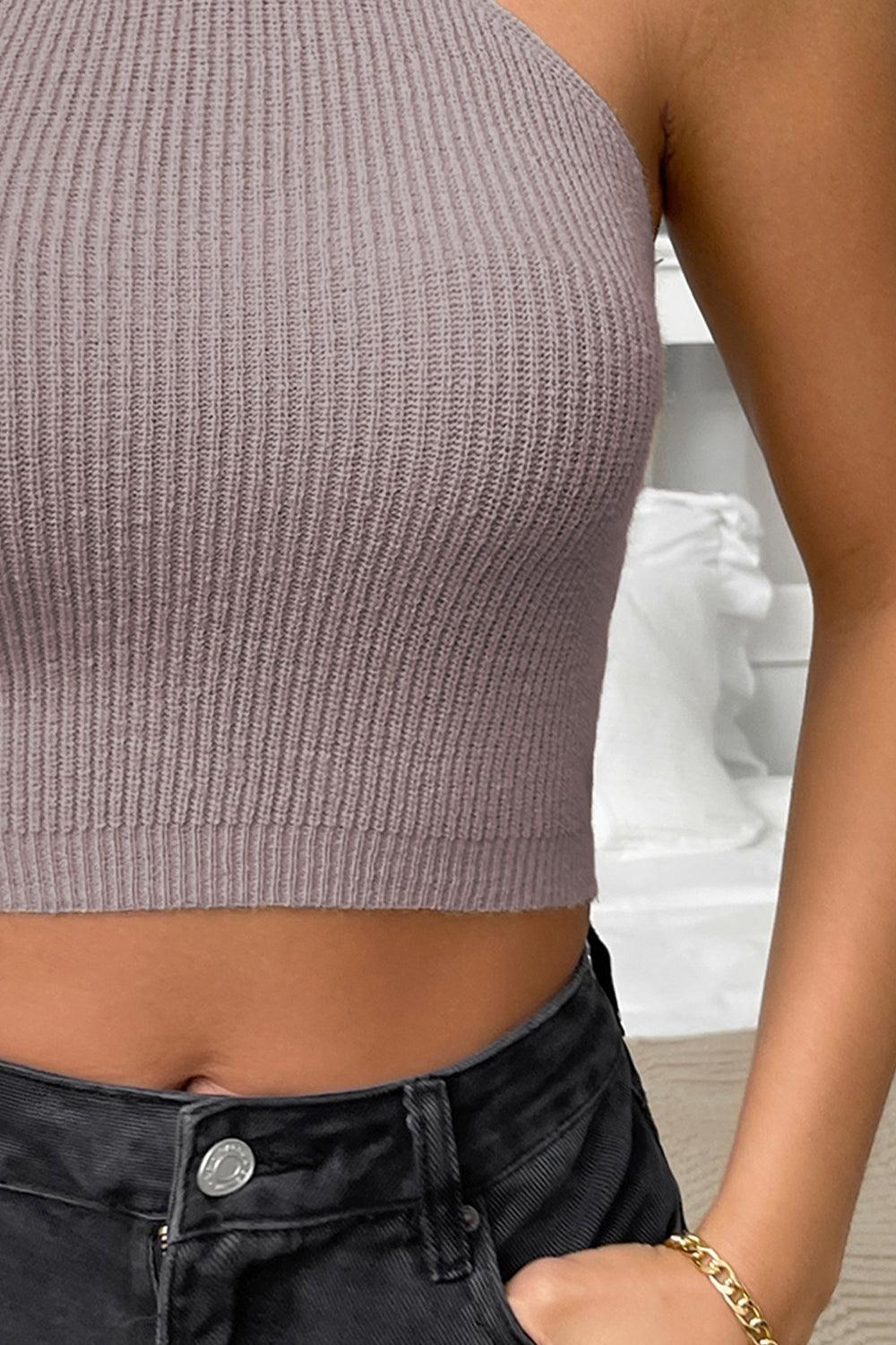 Halter Neck Ribbed Cropped Knit Top - Lab Fashion, Home & Health