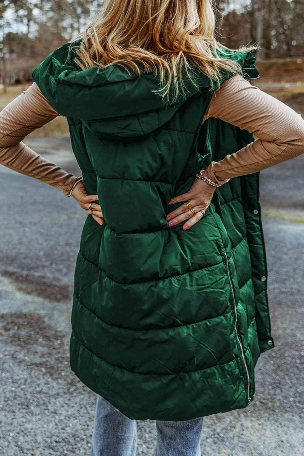 Longline Hooded Sleeveless Puffer Vest - Lab Fashion, Home & Health