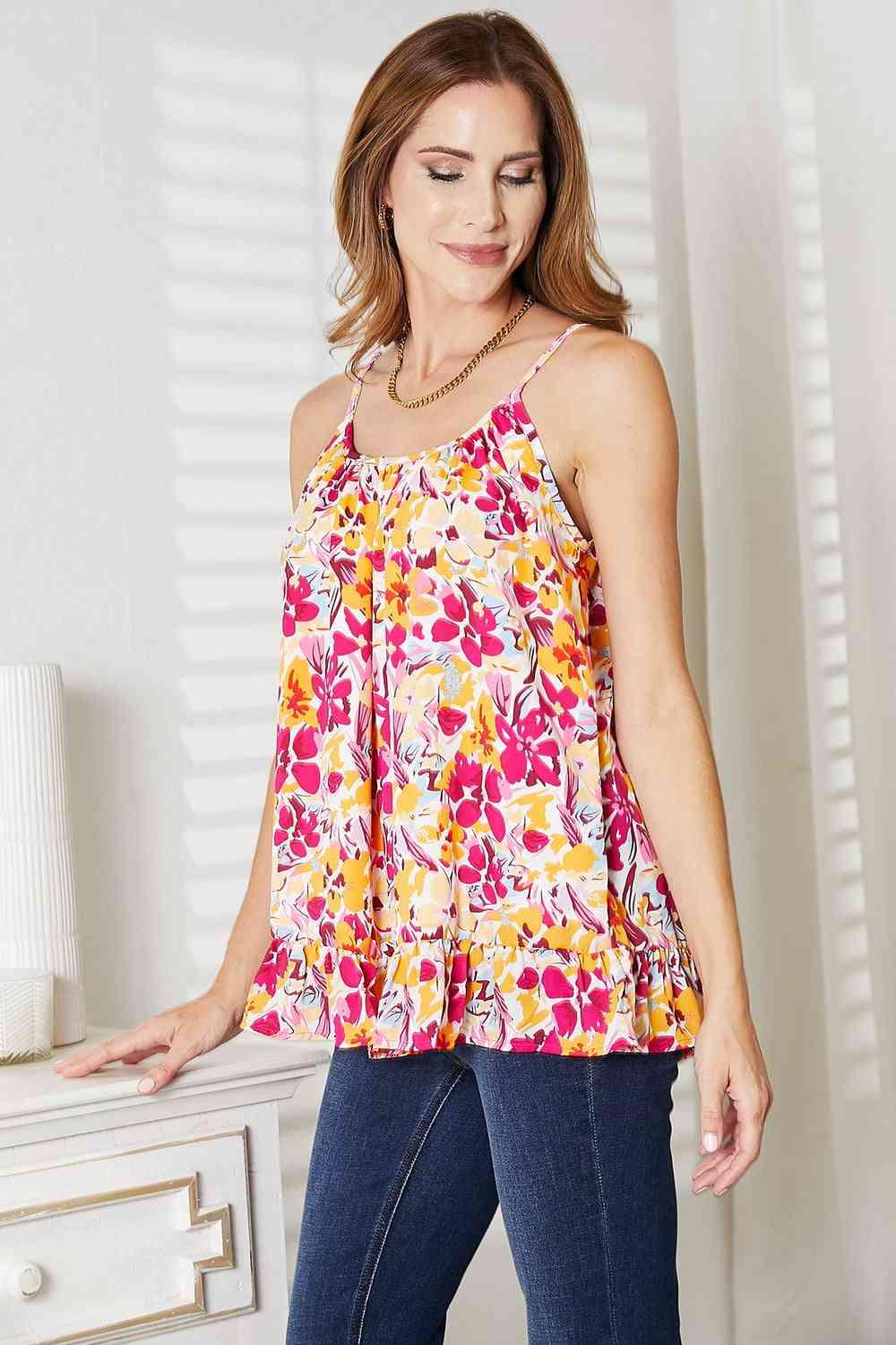 Double Take Floral Scoop Neck Ruffle Hem Cami - Lab Fashion, Home & Health