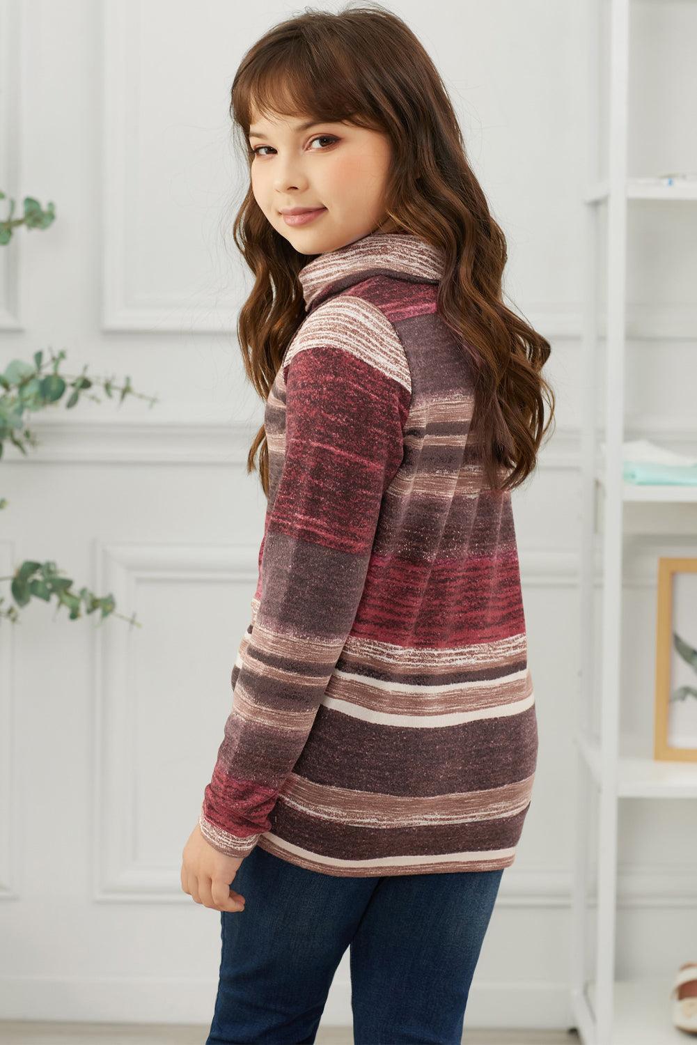 Girls Striped Cowl Neck Top with Pockets - Lab Fashion, Home & Health