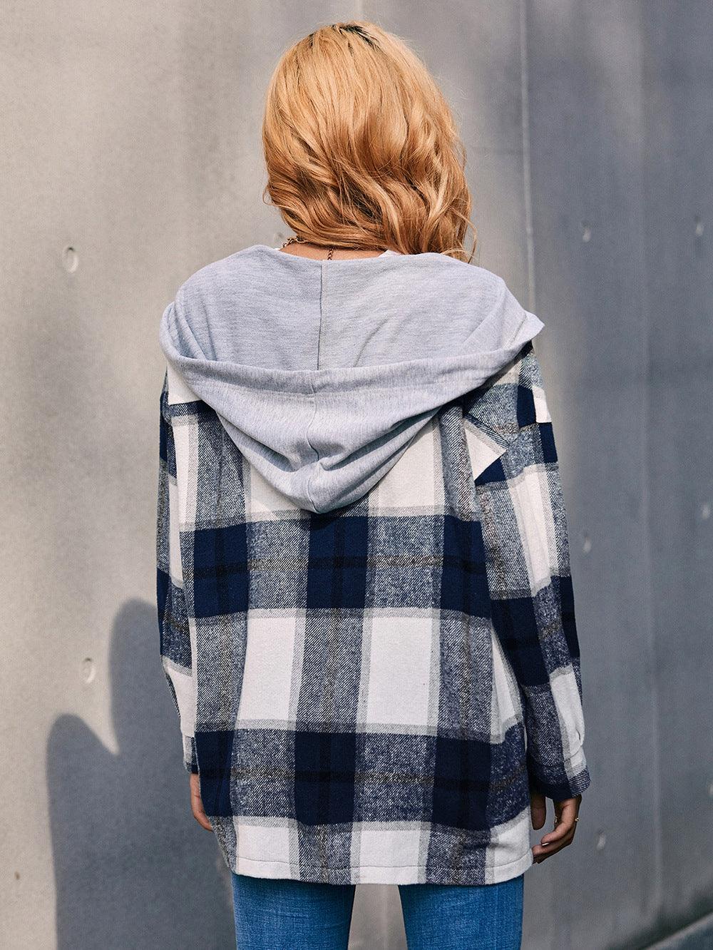 Plaid Dropped Shoulder Hooded Jacket - Lab Fashion, Home & Health