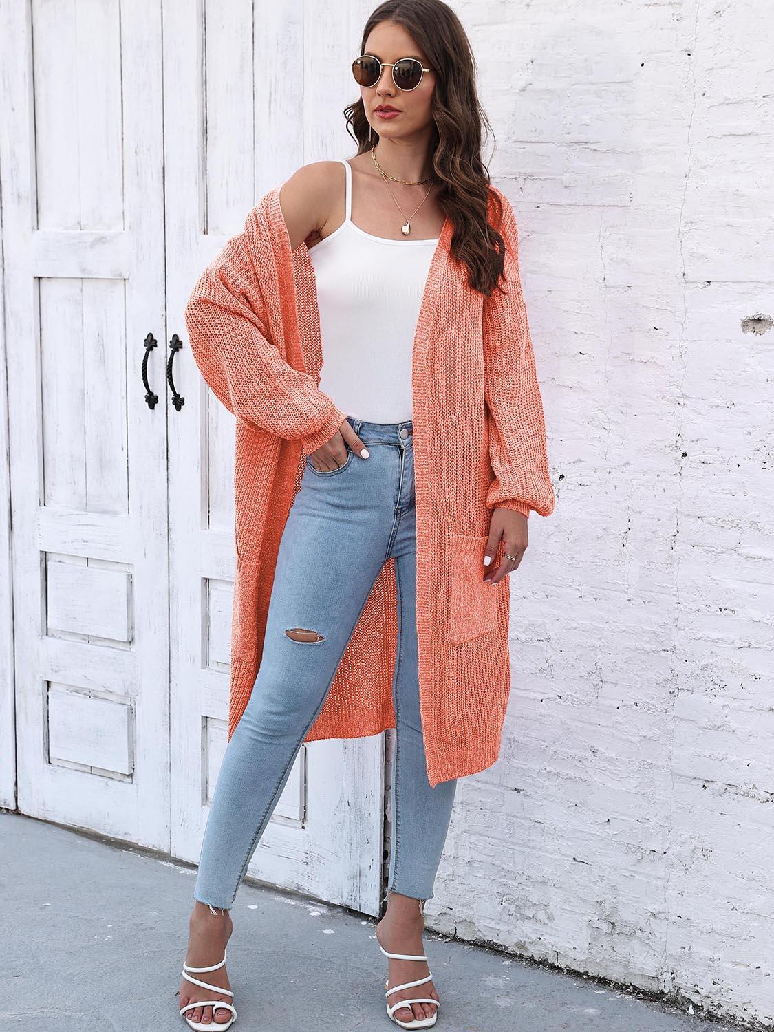 Open Front Longline Cardigan with Pockets - Lab Fashion, Home & Health