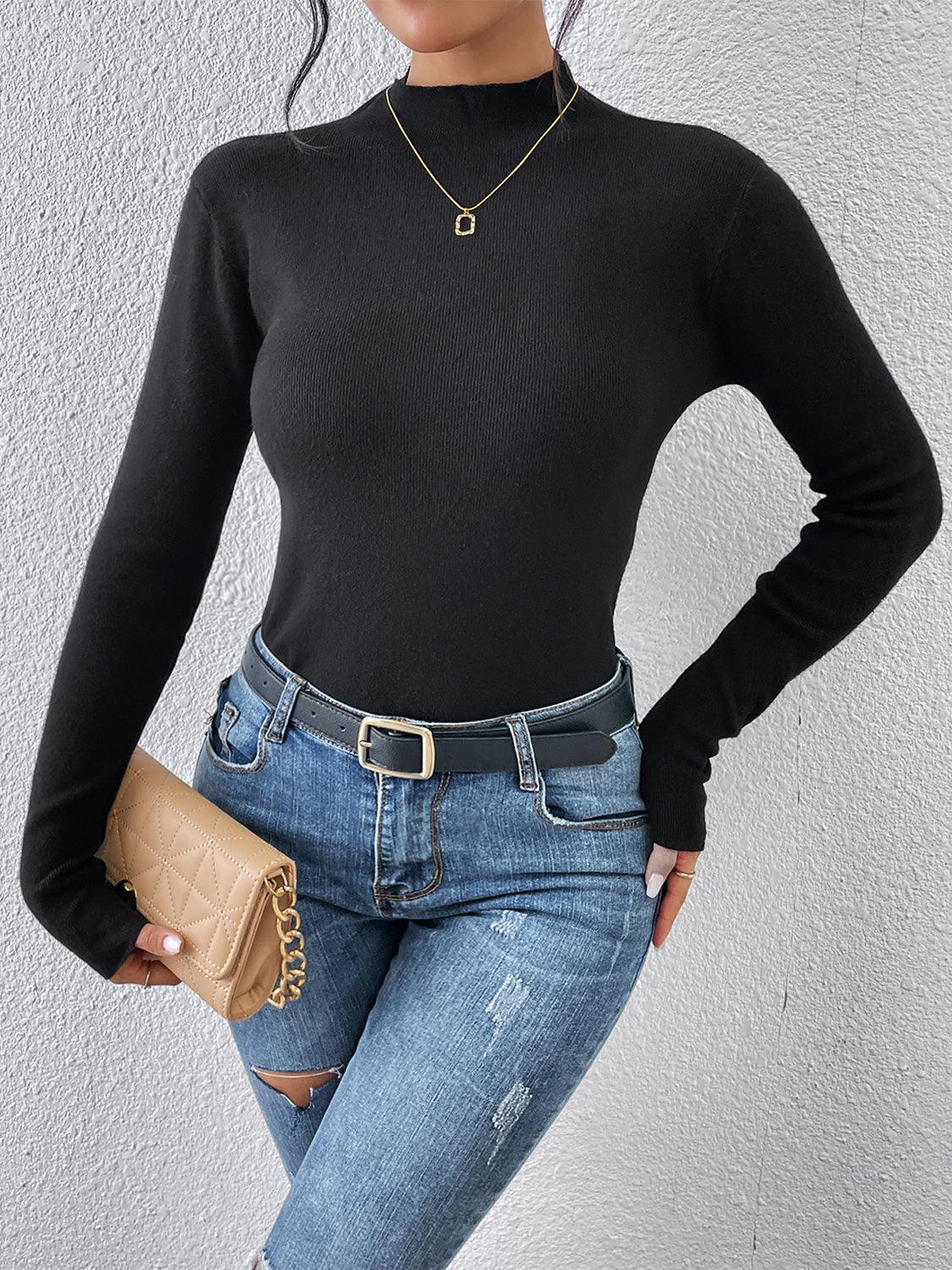 Mock Neck Long Sleeve Knit Top - Lab Fashion, Home & Health