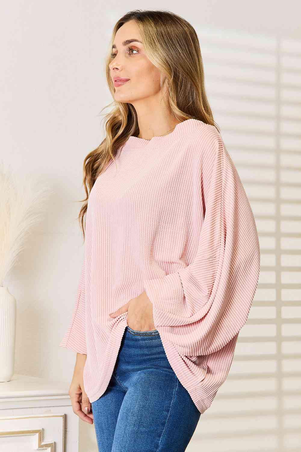 Double Take Ribbed Long Sleeve Top - Lab Fashion, Home & Health