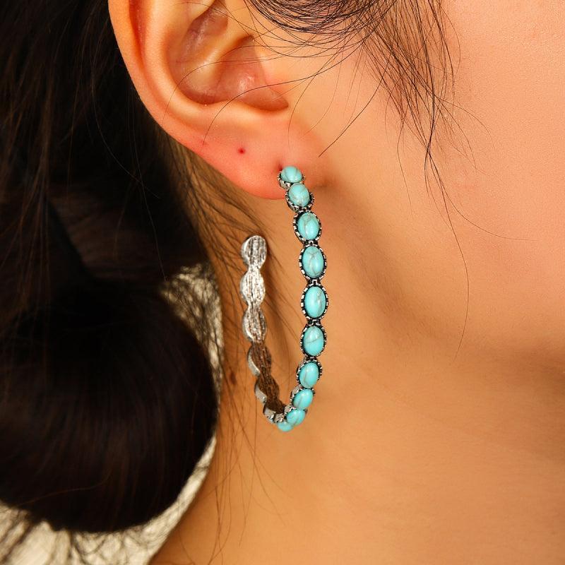 Artificial Turquoise C-Hoop Earrings - Lab Fashion, Home & Health