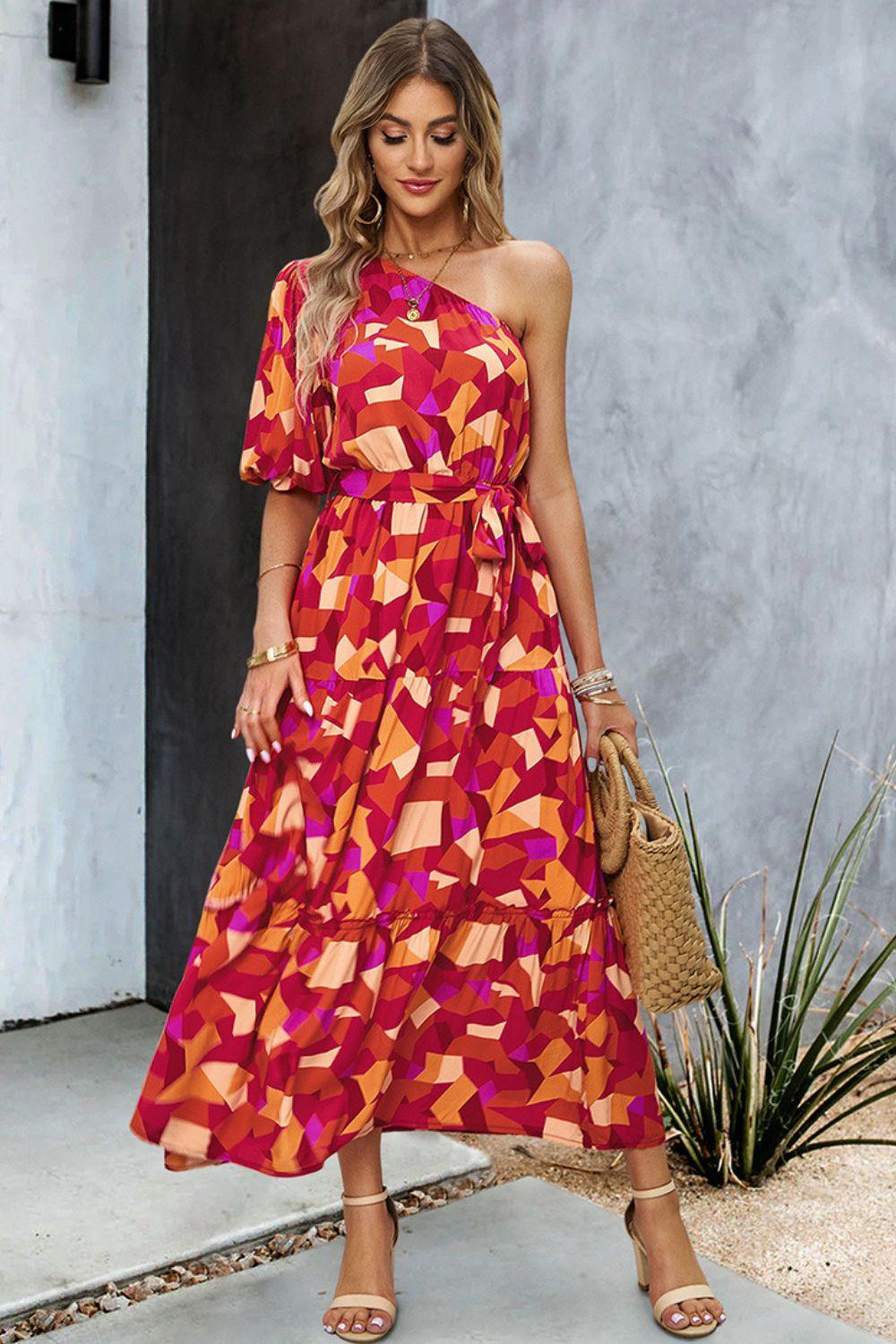 Printed One-Shoulder Maxi Dress - Lab Fashion, Home & Health