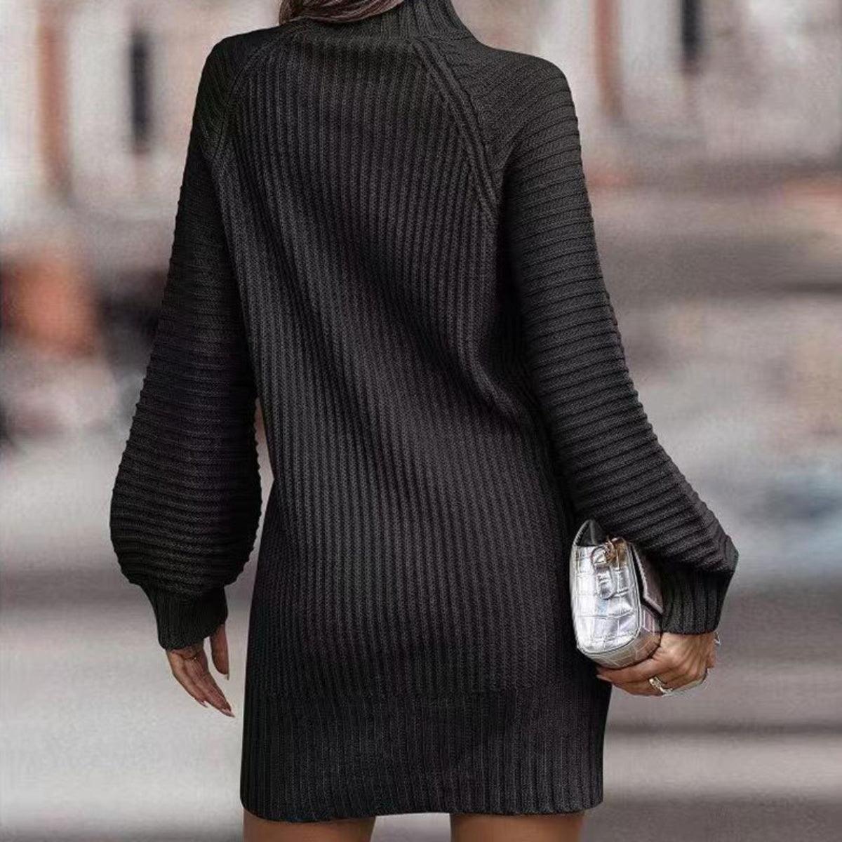 Mock Neck Lantern Sleeve Sweater Dress - Lab Fashion, Home & Health