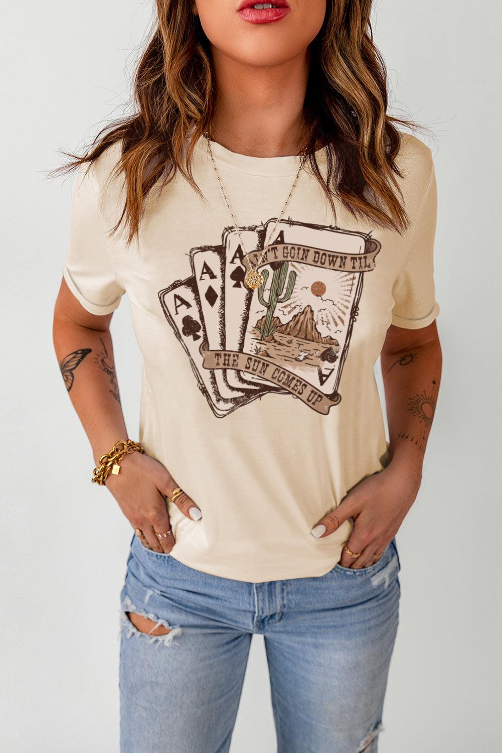 Poker Graphic Round Neck T-Shirt - Lab Fashion, Home & Health
