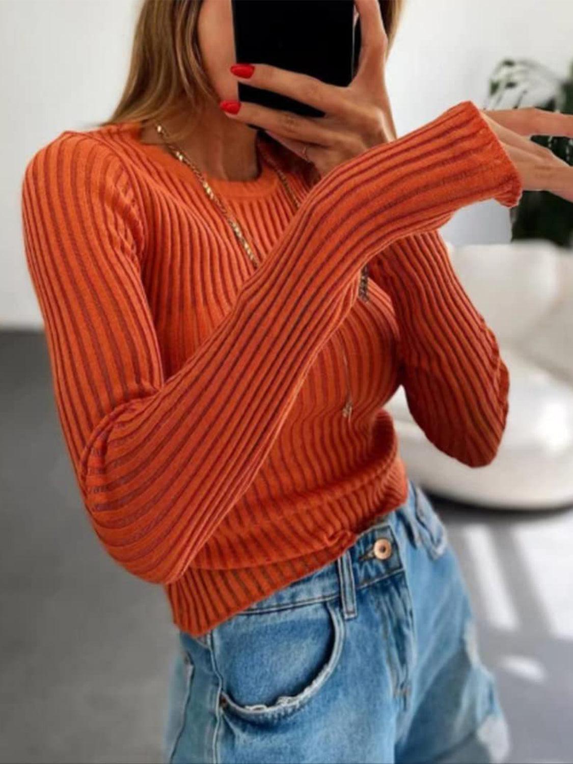 Round Neck Ribbed Knit Top - Lab Fashion, Home & Health