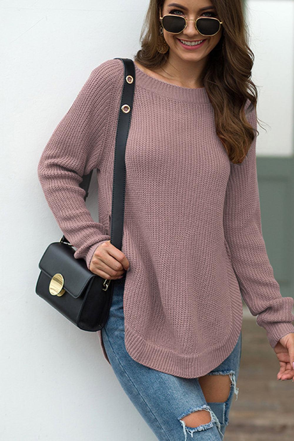 Round Neck Ribbed Knit Top - Lab Fashion, Home & Health