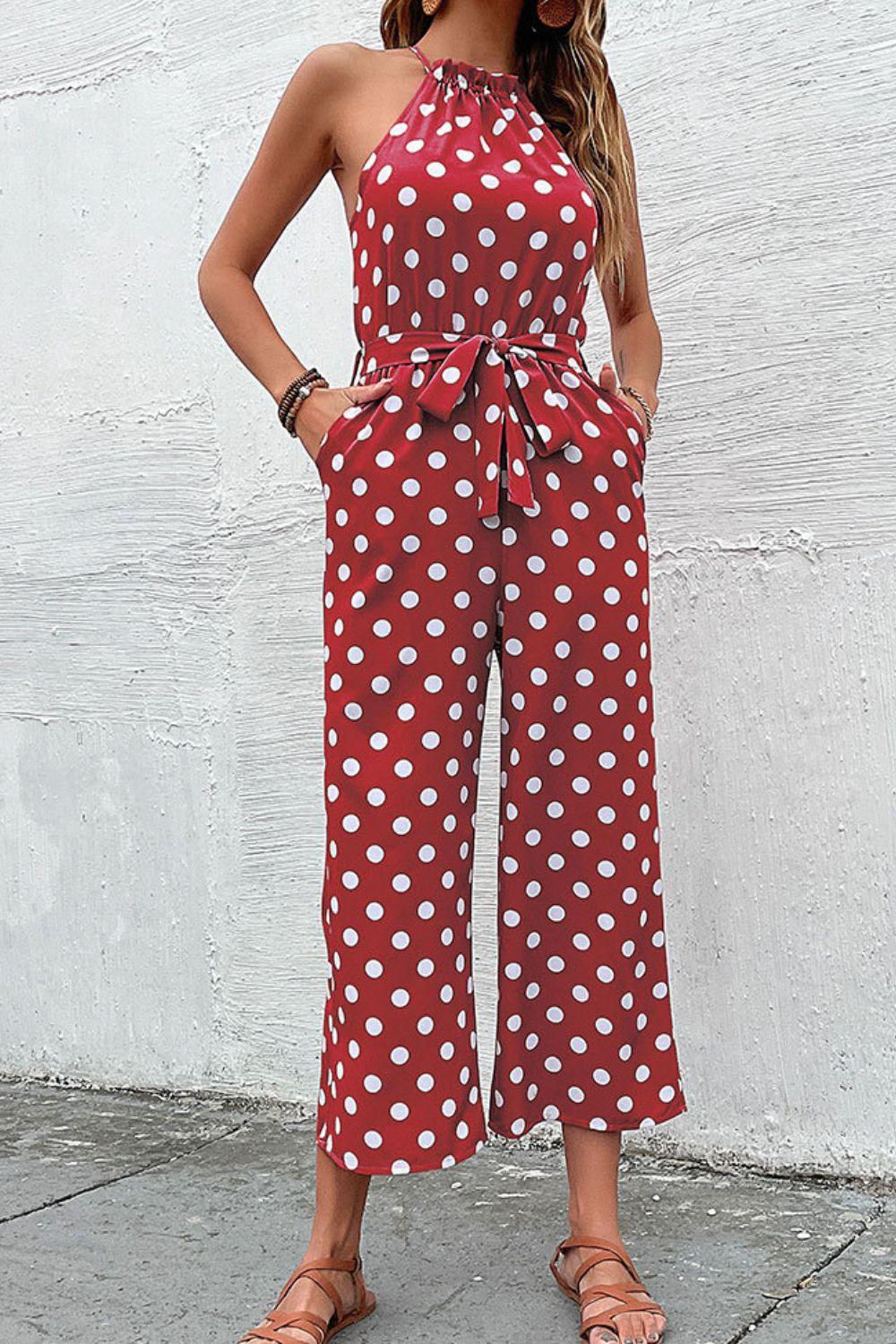 Polka Dot Grecian Wide Leg Jumpsuit - Lab Fashion, Home & Health