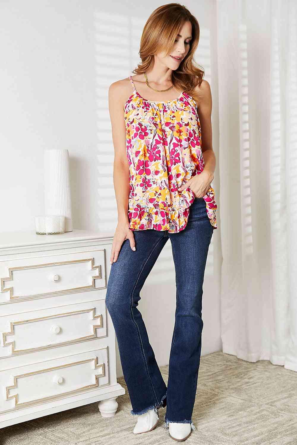 Double Take Floral Scoop Neck Ruffle Hem Cami - Lab Fashion, Home & Health