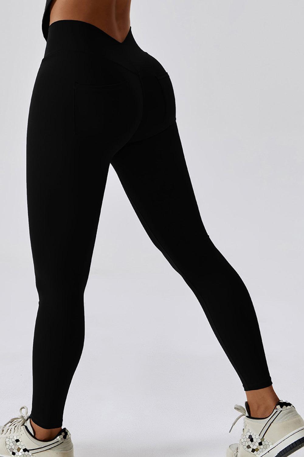 Wide Waistband Slim Fit Back Pocket Sports Leggings - Lab Fashion, Home & Health