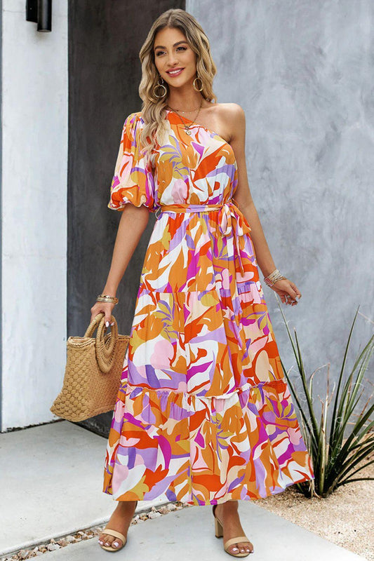 Printed One-Shoulder Maxi Dress - Lab Fashion, Home & Health