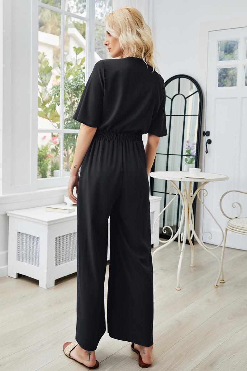 Tie Front Cutout Wide Leg Jumpsuit - Lab Fashion, Home & Health