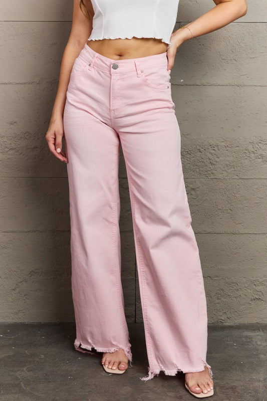 RISEN Raelene Full Size High Waist Wide Leg Jeans in Light Pink - Lab Fashion, Home & Health