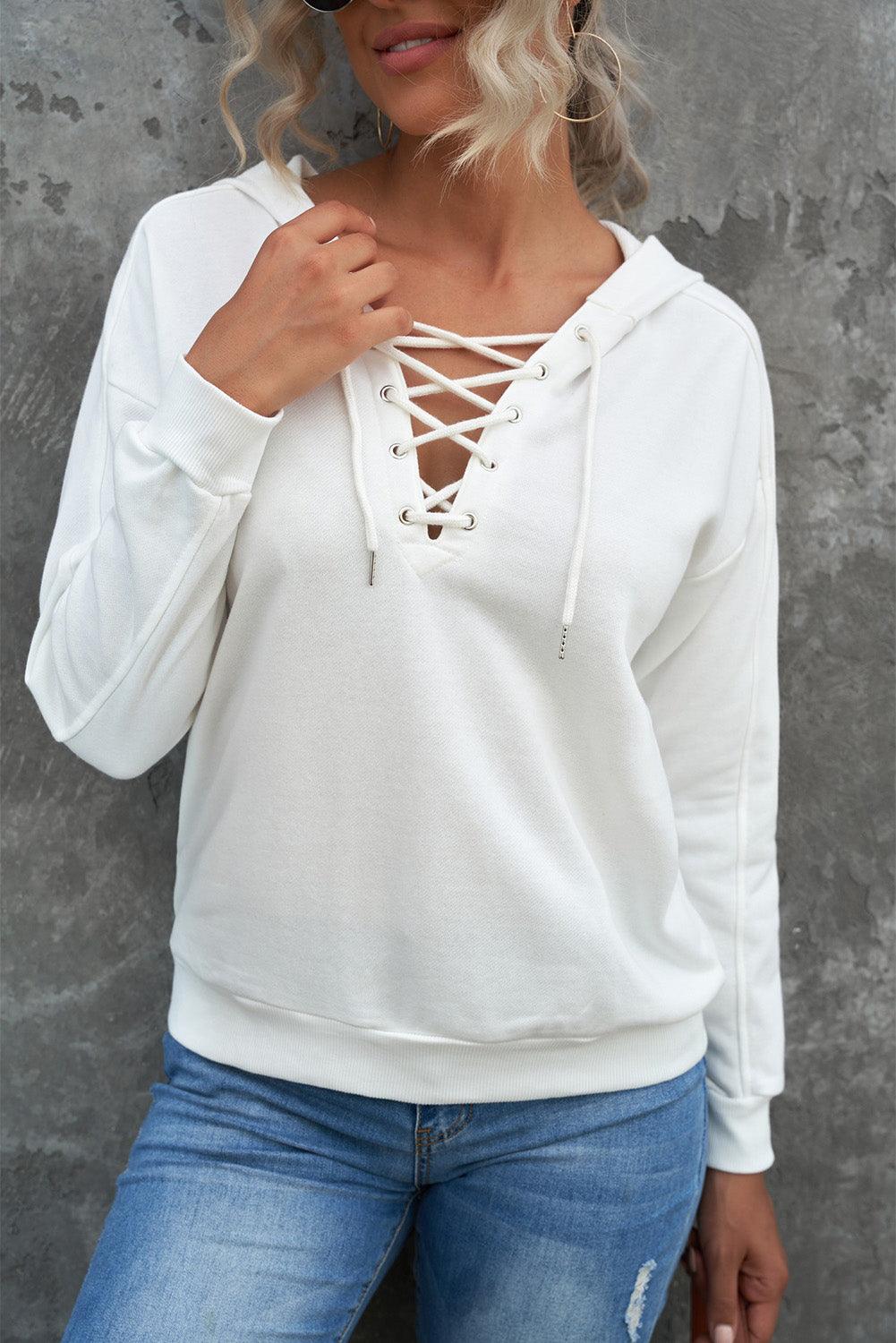 Lace-Up Dropped Shoulder Hoodie - Lab Fashion, Home & Health