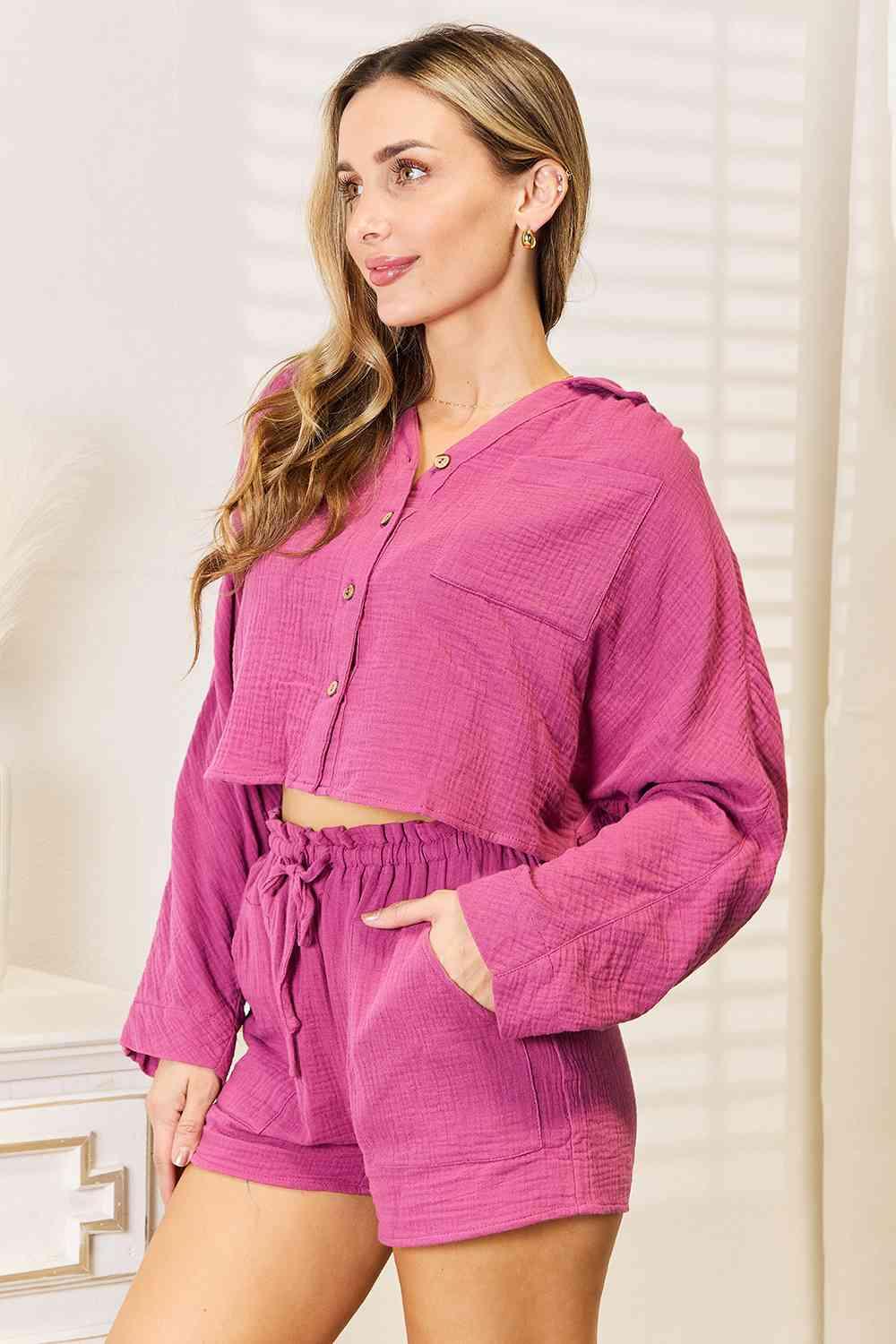 Basic Bae Buttoned Long Sleeve Top and Shorts Set - Lab Fashion, Home & Health