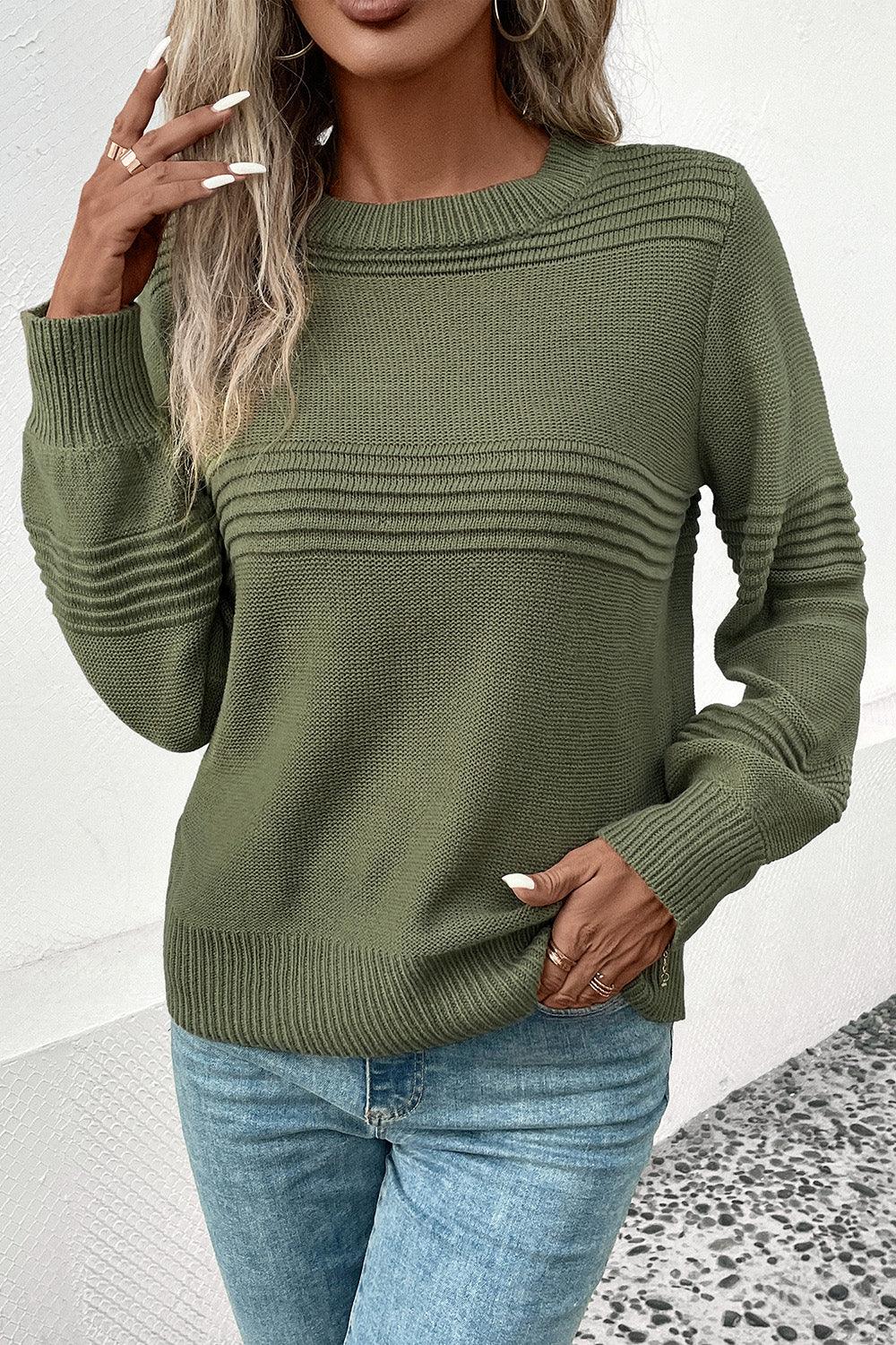 Round Neck Long Sleeve Sweater - Lab Fashion, Home & Health