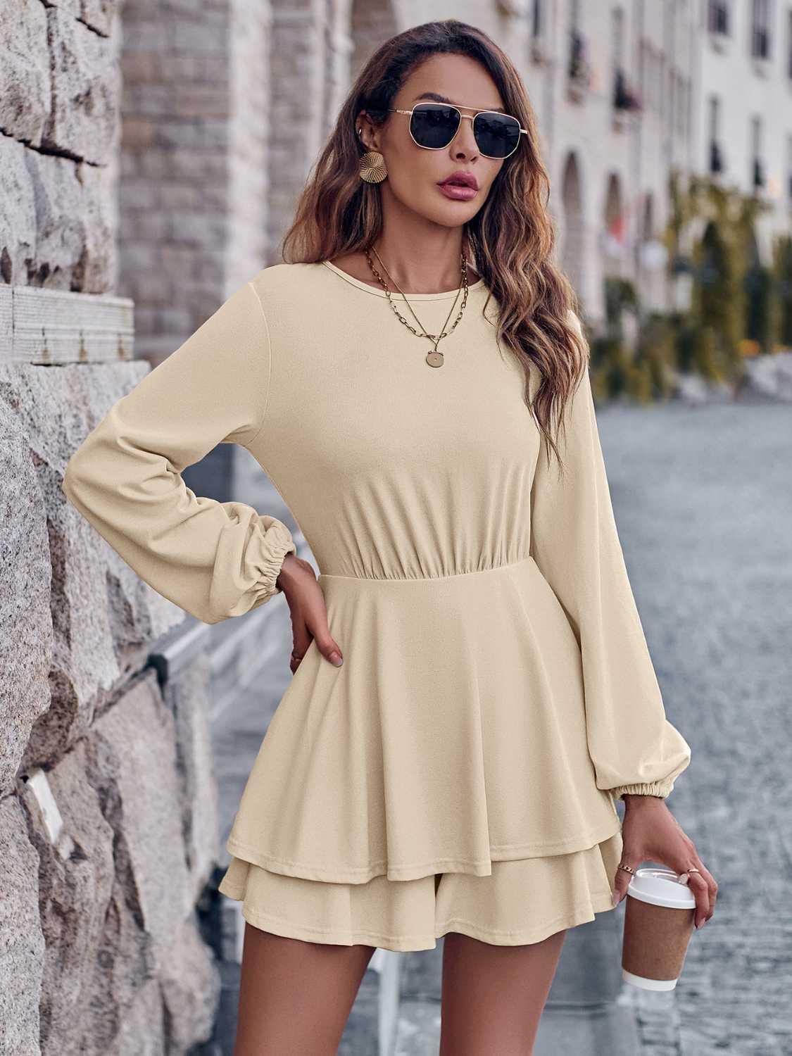 Round Neck Layered Mini Dress - Lab Fashion, Home & Health