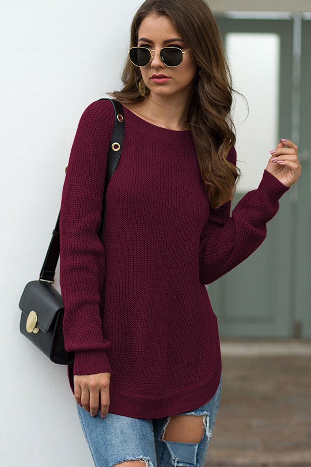 Round Neck Ribbed Knit Top - Lab Fashion, Home & Health