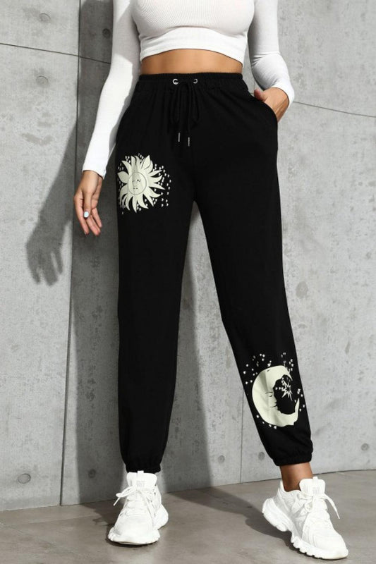 Sun and Moon Graphic Drawstring Joggers - Lab Fashion, Home & Health