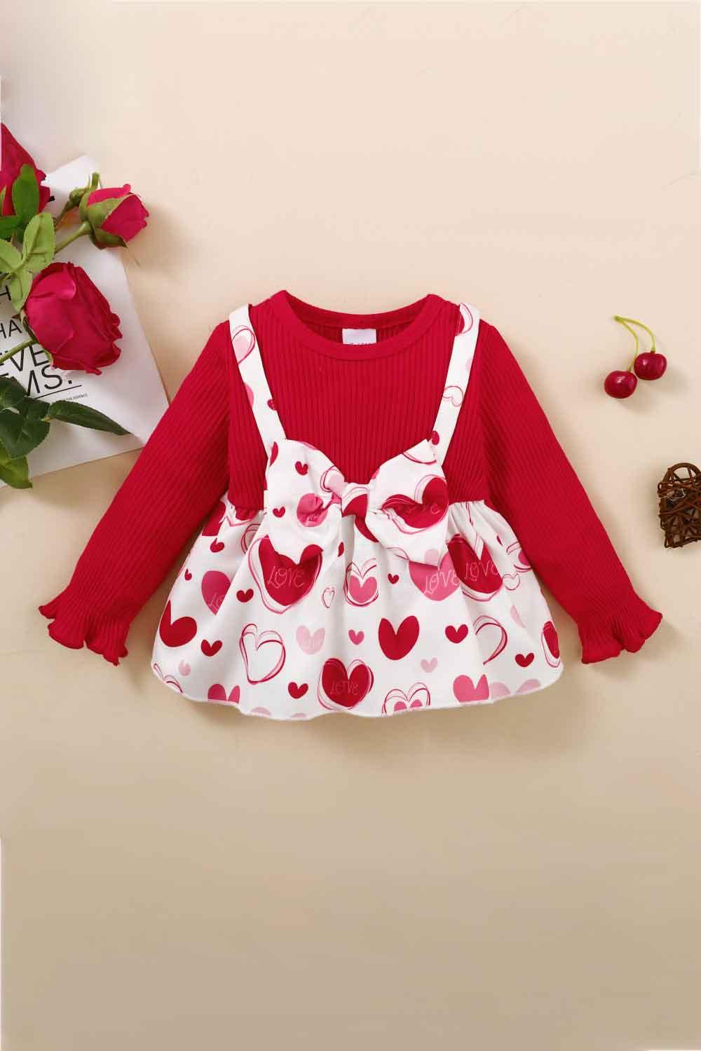 Girls Heart Print Bow Detail Sweater and Flare Pants Set - Lab Fashion, Home & Health