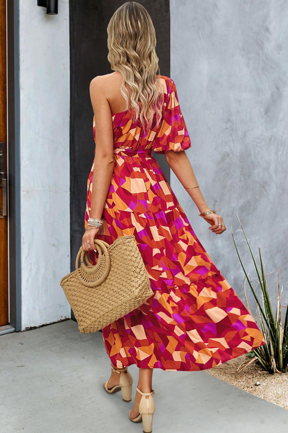 Printed One-Shoulder Maxi Dress - Lab Fashion, Home & Health