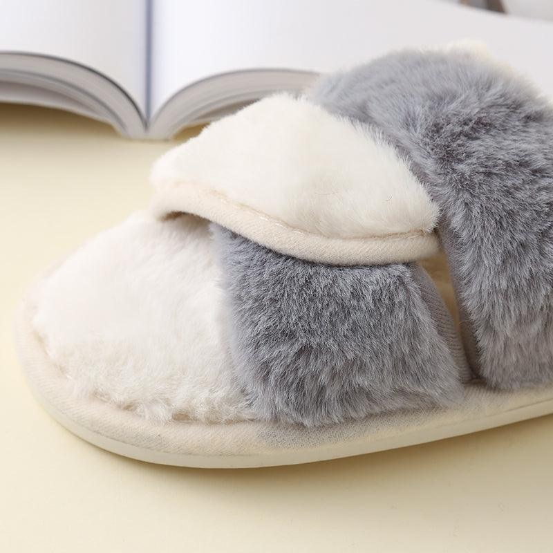 Faux Fur Twisted Strap Slippers - Lab Fashion, Home & Health