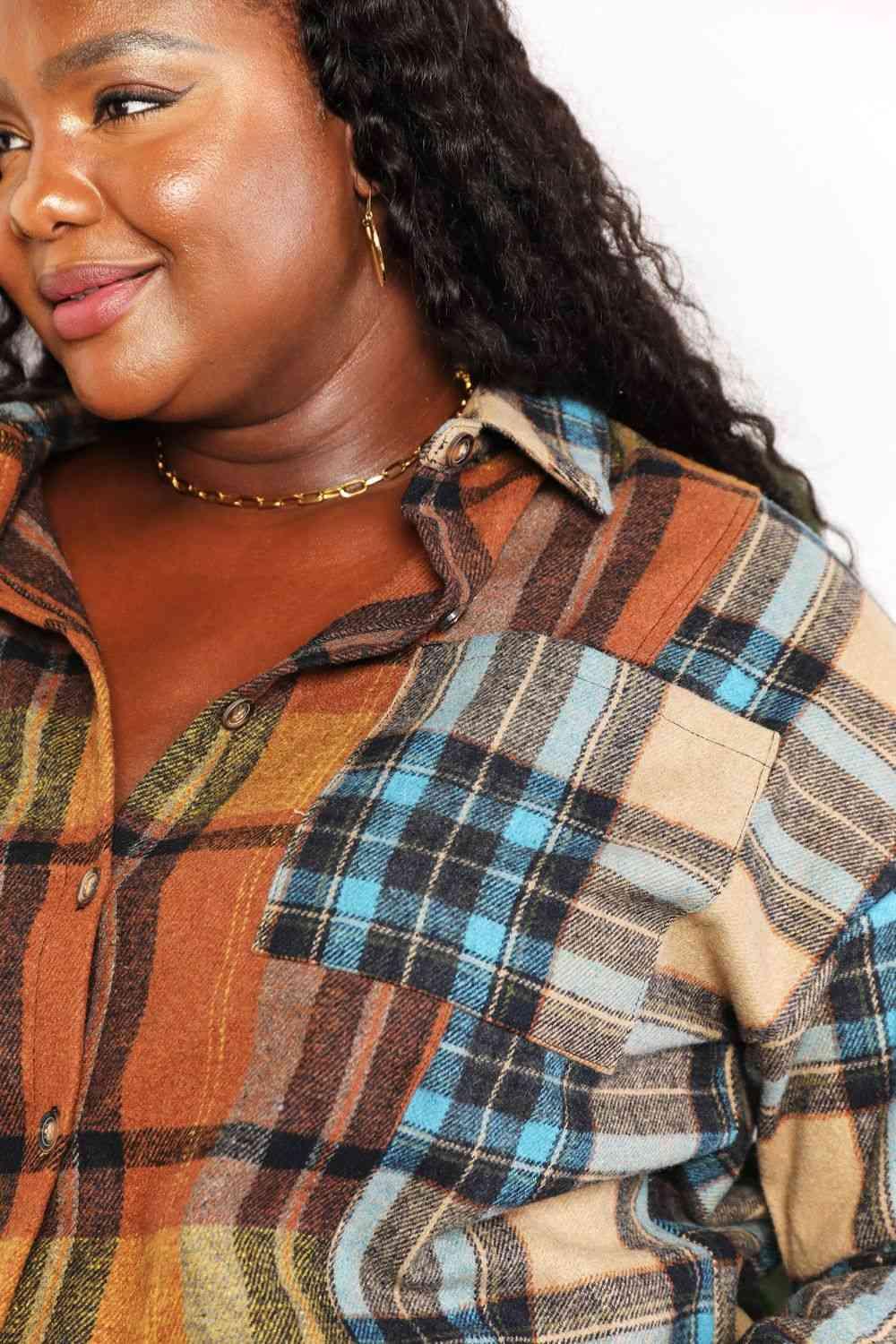 Double Take Plaid Curved Hem Shirt Jacket with Breast Pockets - Lab Fashion, Home & Health