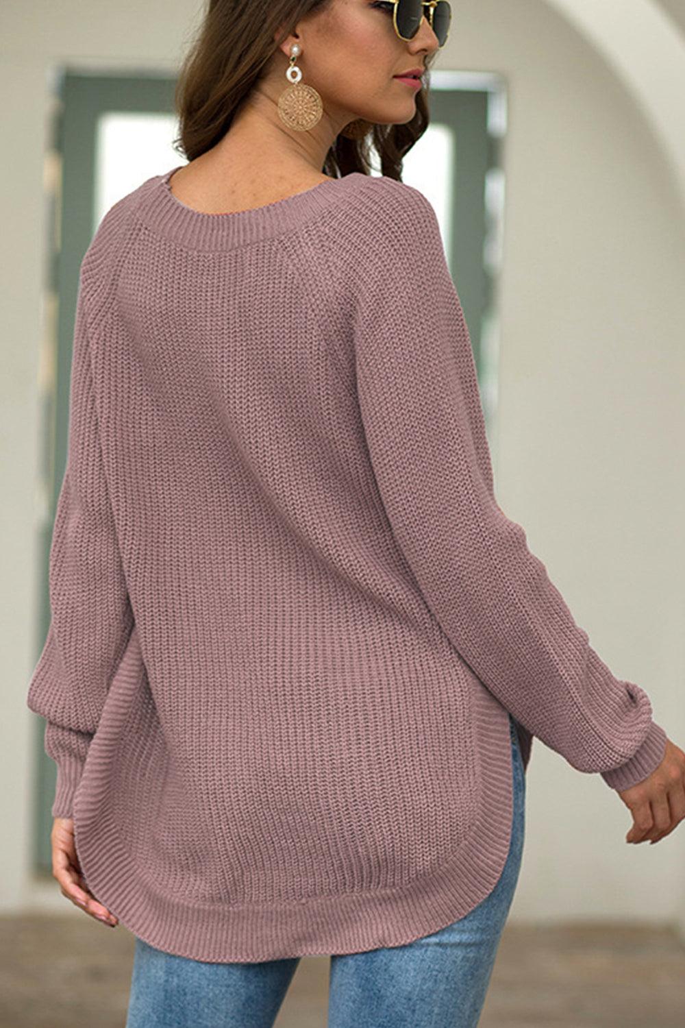 Round Neck Ribbed Knit Top - Lab Fashion, Home & Health