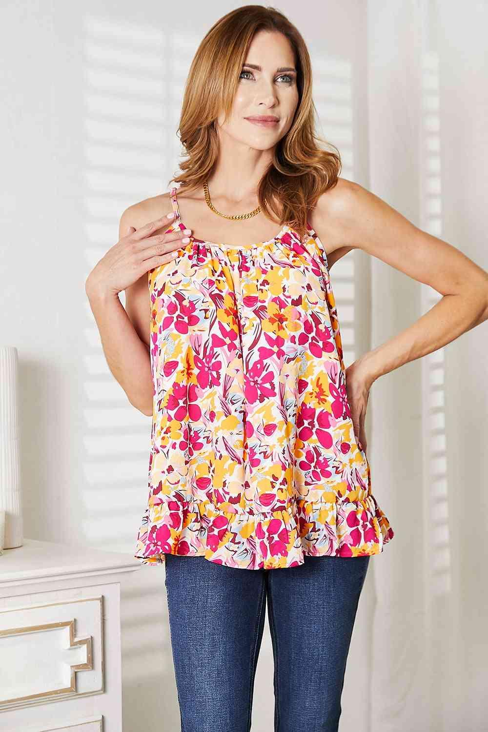 Double Take Floral Scoop Neck Ruffle Hem Cami - Lab Fashion, Home & Health