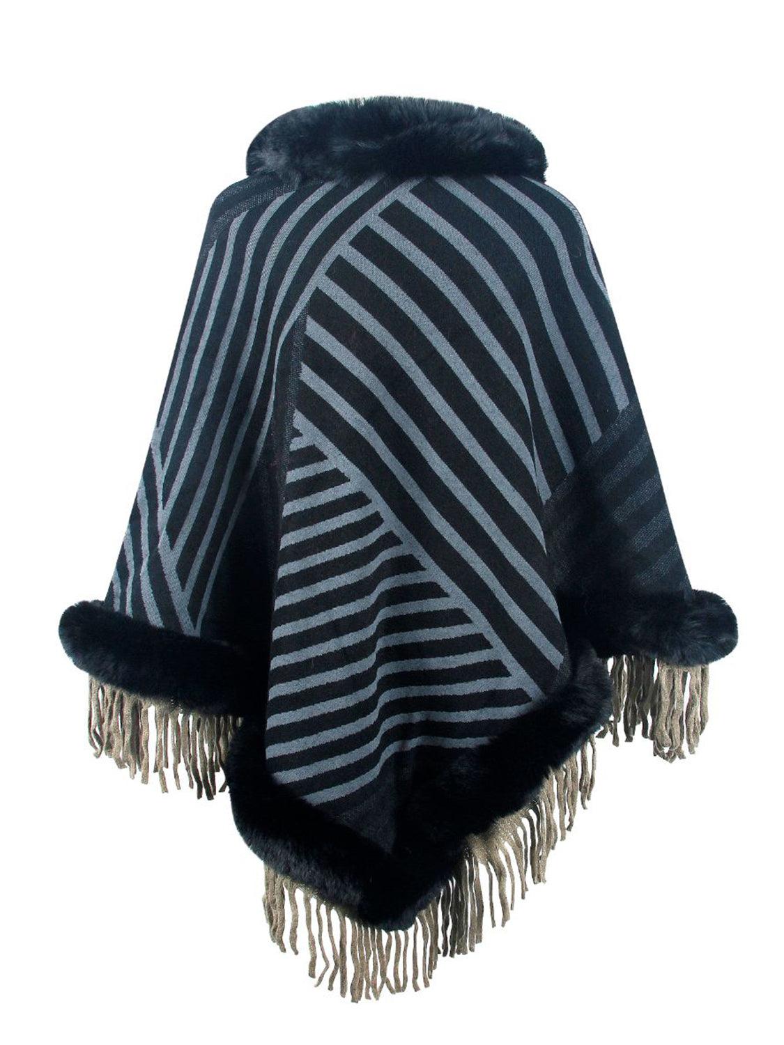 Striped Fringe Hem Poncho - Lab Fashion, Home & Health