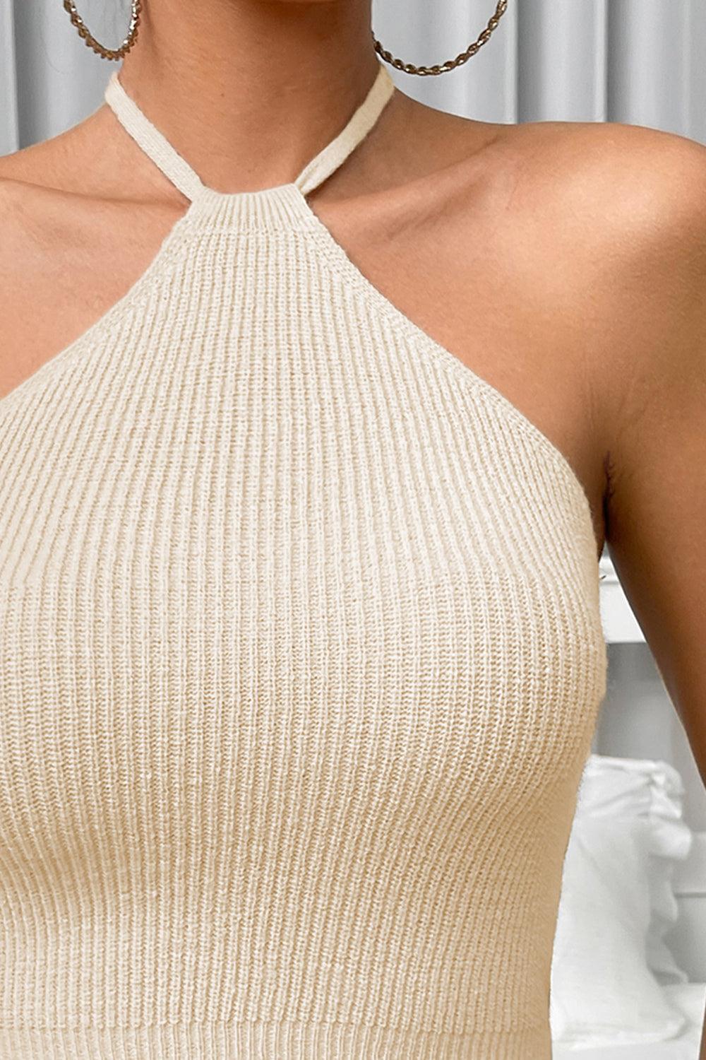 Halter Neck Ribbed Cropped Knit Top - Lab Fashion, Home & Health