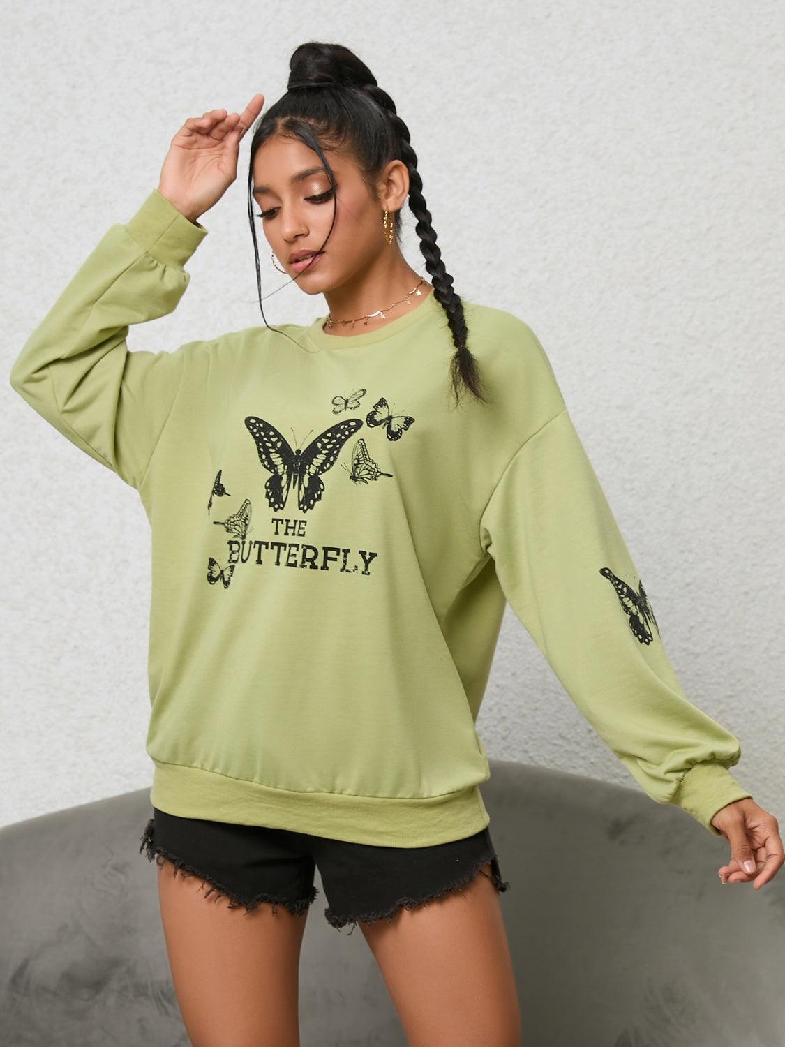 Butterfly Graphic Drop Shoulder Sweatshirt - Lab Fashion, Home & Health