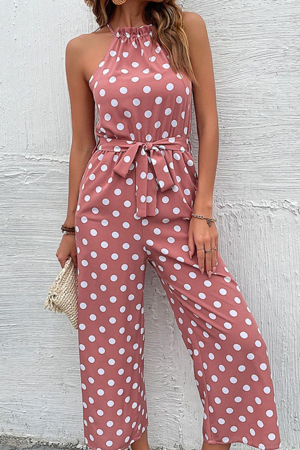 Polka Dot Grecian Wide Leg Jumpsuit - Lab Fashion, Home & Health