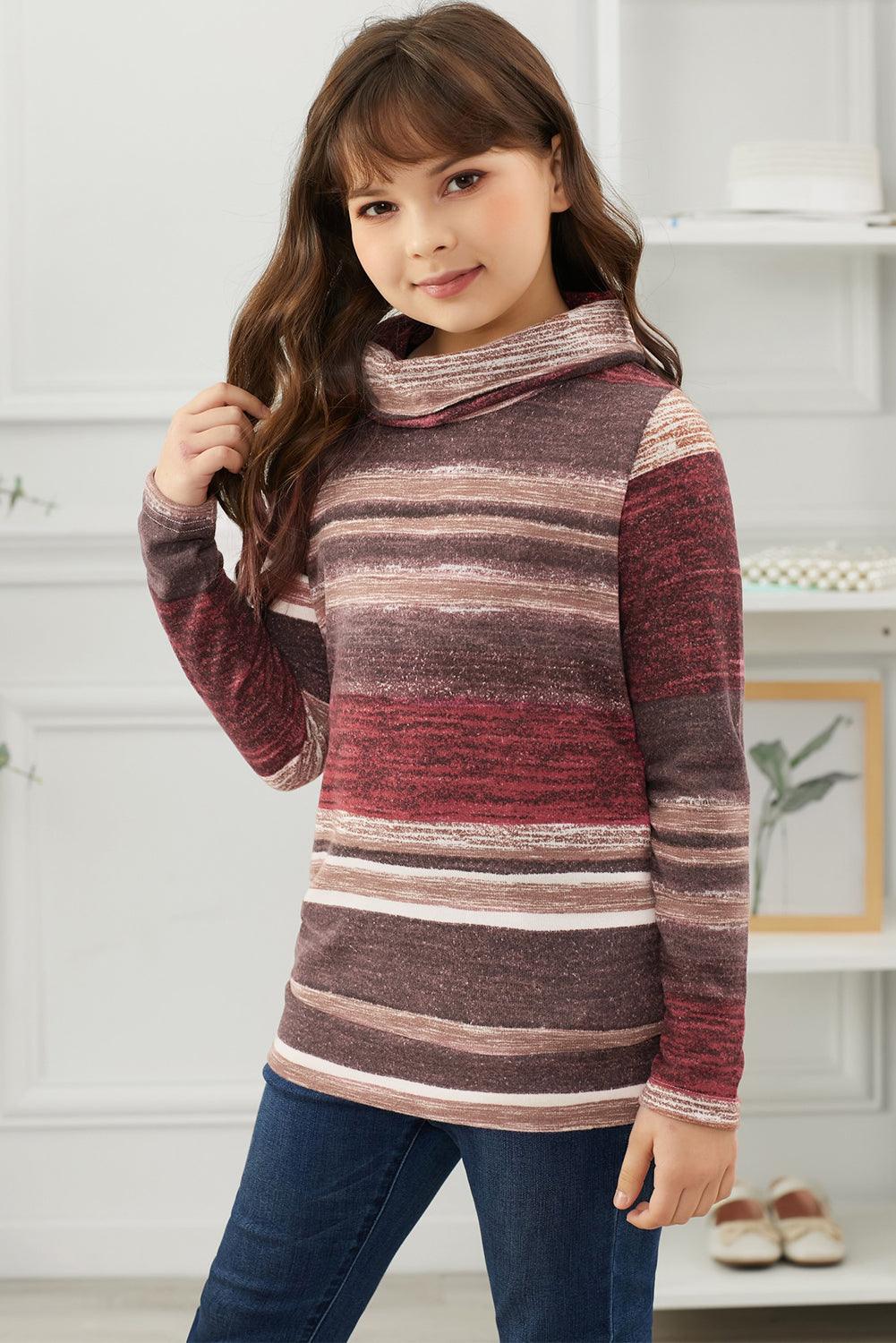 Girls Striped Cowl Neck Top with Pockets - Lab Fashion, Home & Health